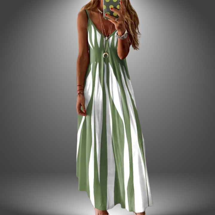 Lylou | Elegant Sleeveless Stripe Printed Long Dress