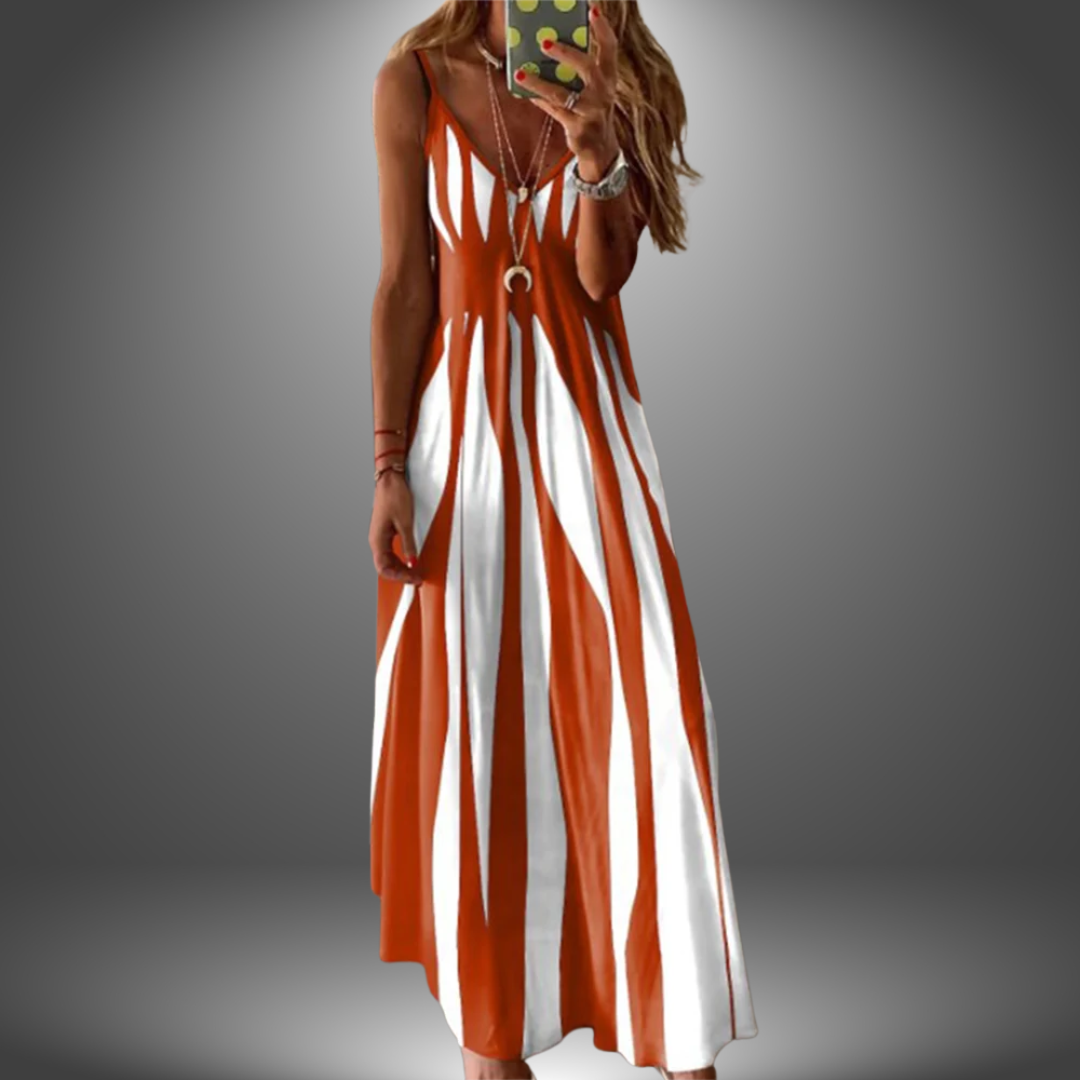 Lylou | Elegant Sleeveless Stripe Printed Long Dress