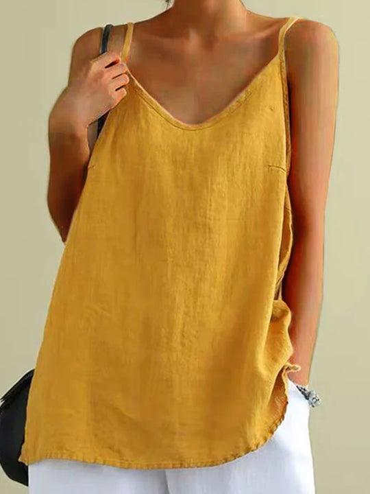 Janice | Spaghetti Strap Summer Linen Top