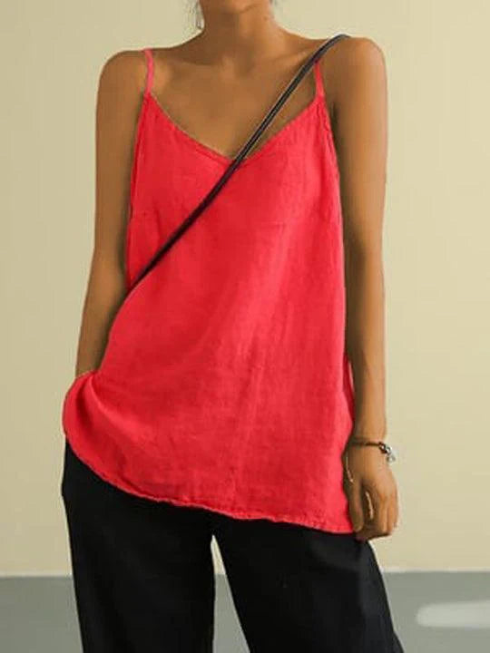 Janice | Spaghetti Strap Summer Linen Top